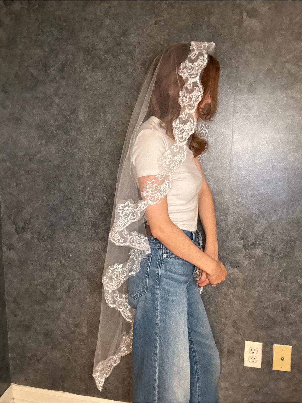 Mantilla Lace Veil — Converts to Elbow-Length Blusher